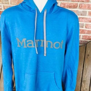 Marmot Blue Logo Hooded Pullover Hoodie Medium